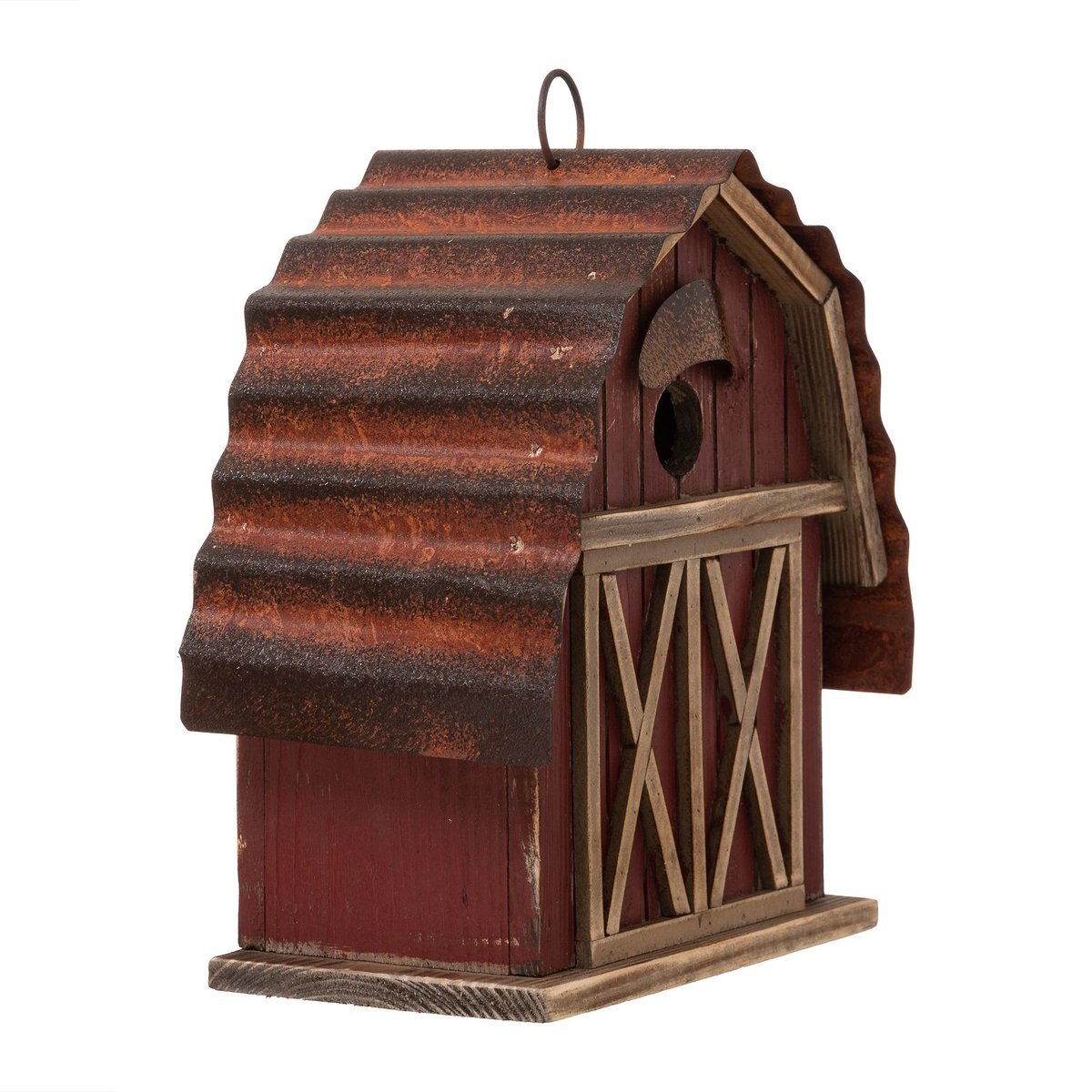 Glitzhome Wood Barn Garden Birdhouse， Red