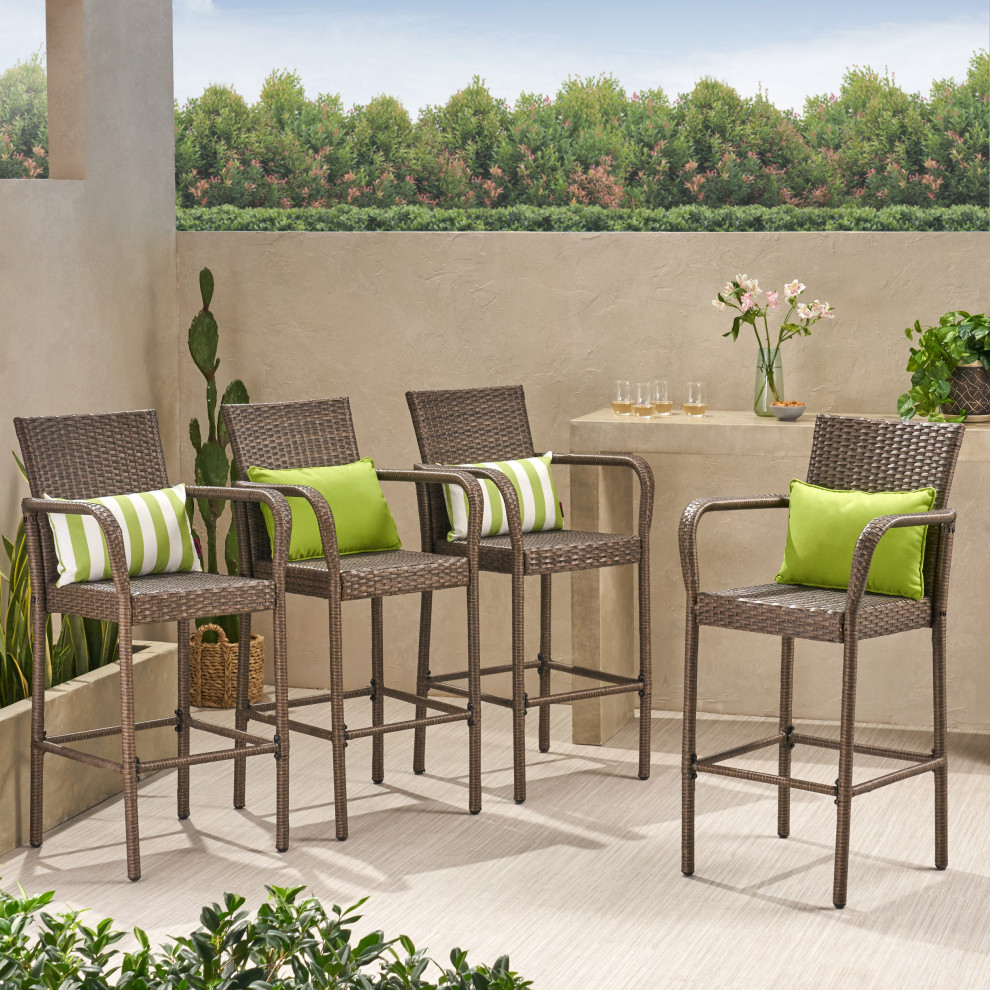 GDF Studio Conquista Outdoor Mix Mocha Wicker Barstool   Tropical   Outdoor Bar Stools And Counter Stools   by GDFStudio  Houzz