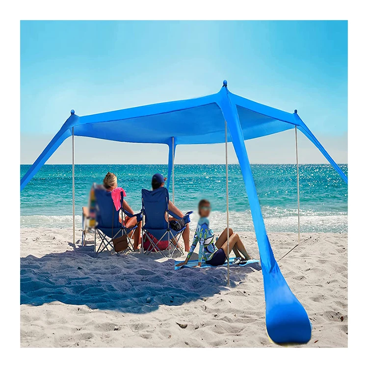 blue sun shelter beach tent canopy custom design /canopy tent/big canopy tent with sand bags easy up beach