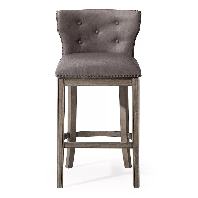 Maven Lane Hugo Bar Stool In Reclaimed Oak Finish With Ronan Stone Vegan Leather