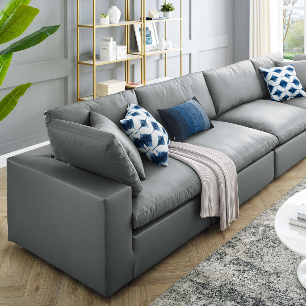 Sofa  Faux Vegan Leather  Gray  Modern  Living Lounge Hotel Hospitality   Transitional   Sofas   by House Bound  Houzz