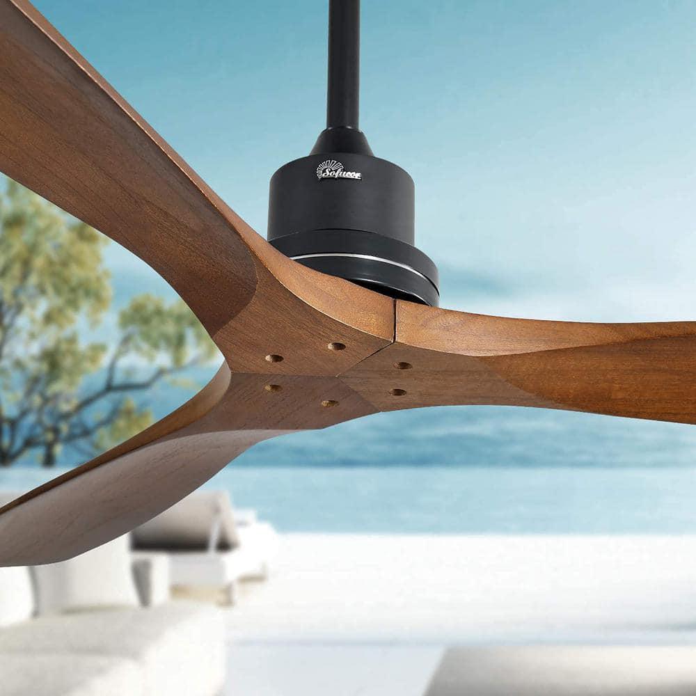 Sofucor 52 in IndoorOutdoor Black Smart Ceiling Fan Whit 6Speed LongHandled DC Remote Control