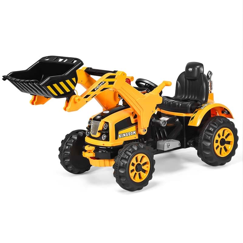 Kids Ride on Excavator, 12V Battery Powered Construction Vehicles Dumper Truck Toy with Front Loader Shovel