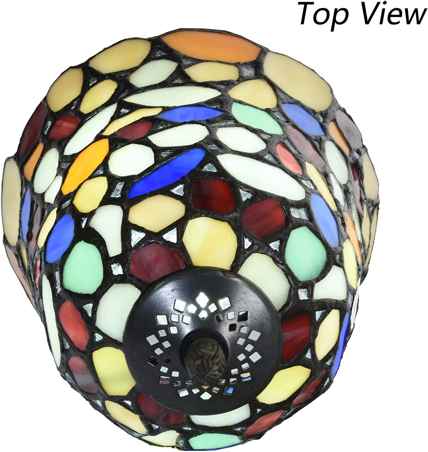 SHADY L10729 Colored Cobblestone  Style Stained Glass Table Lamp with 6-inch Wide Lampshade  Multi-Colored  15 inch Tall