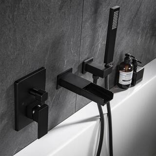 GIVING TREE Single-Handle 2-Spray Waterfall Tub and Shower Faucet with Hand Shower in Matte Black (Valve Included) XLHDMMTM0046