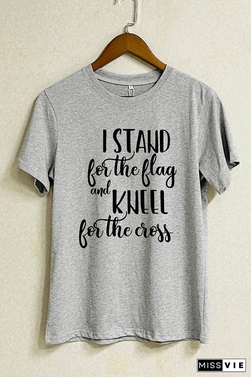 I Stand for the Flag and Kneel for the Cross Over Fear Short Sleeve Graphic Tee Wholesale