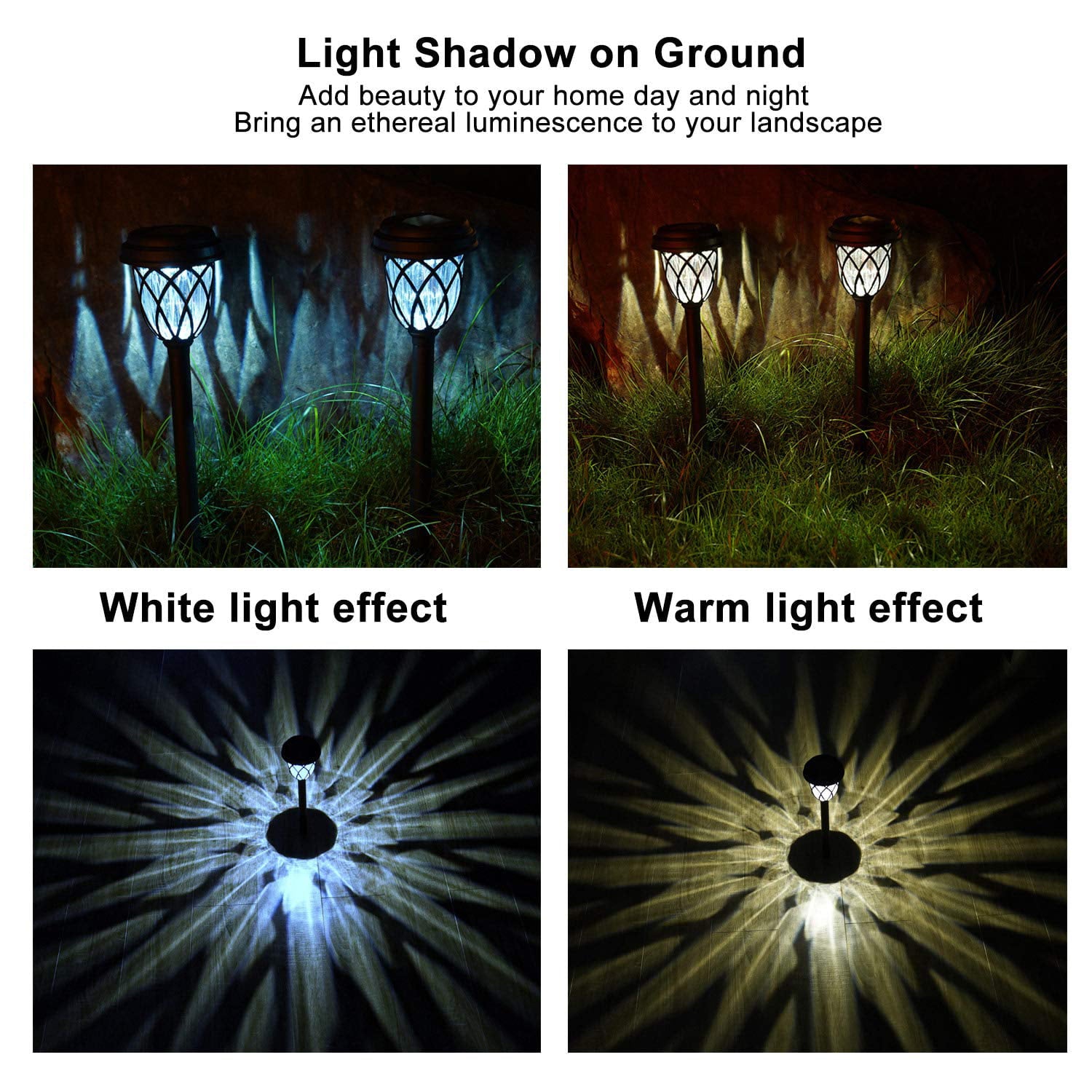 ExcMark 10 Pack Solar Lights Outdoor Garden Pathway Solar Powered Yard Lights for Walkway Sidewalk Driveway. (Black, Cool White)