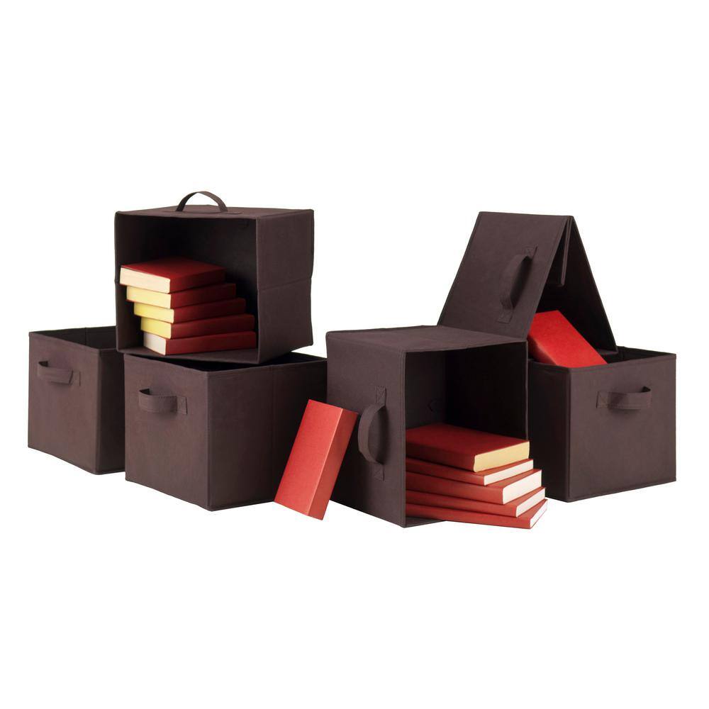 Winsome Wood 9 in. H x 10.97 in. W x 106 in. D Brown Fabric Cube Storage Bin 6-Pack 38622