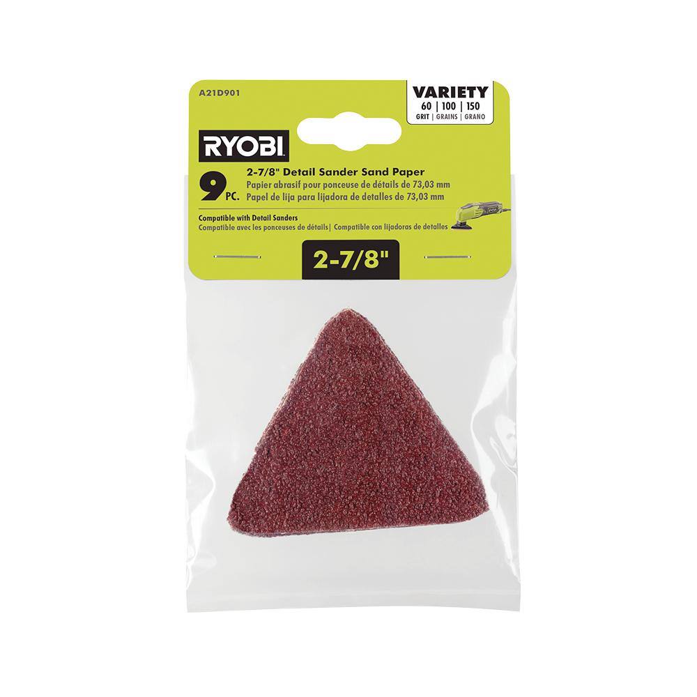 RYOBI 9-Piece 2-78 in. Detail Sand Paper Assortment Set - 60 100 and 150 Grit A21D901