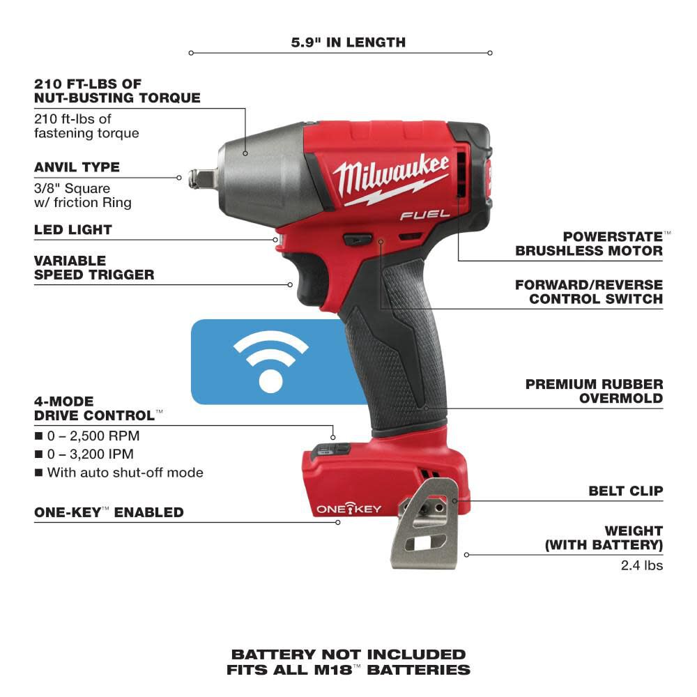 MW M18 FUEL 3/8 in. Compact Impact Wrench with Friction Ring with ONE-KEY 2758-20 from MW