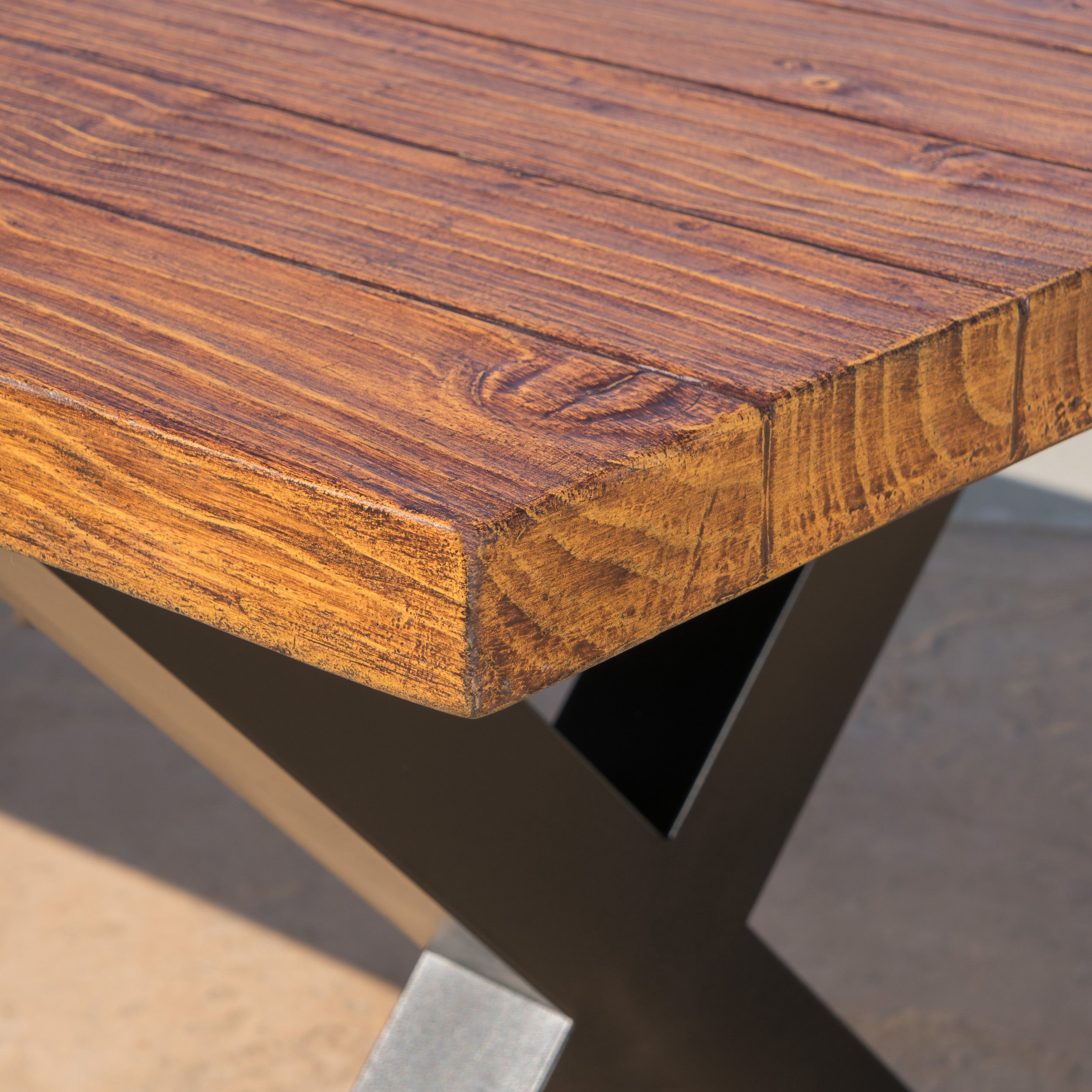 Falah Outdoor Brown Walnut Finish Lightweight Concrete Dining Table