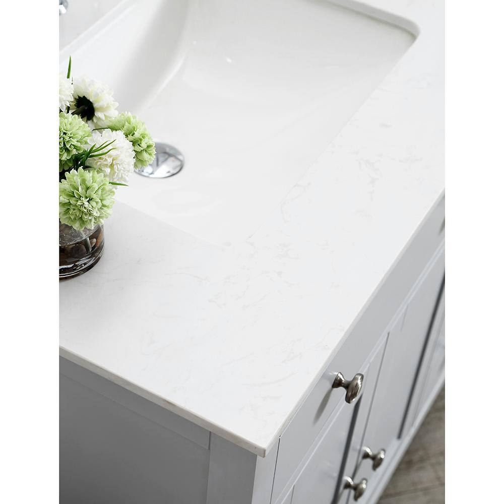 Home Decorators Collection Austen 60 in. W x 22 in. D Bath Vanity in Dove Grey with Marble Vanity Top in Yves White with White Sinks Austen 60G