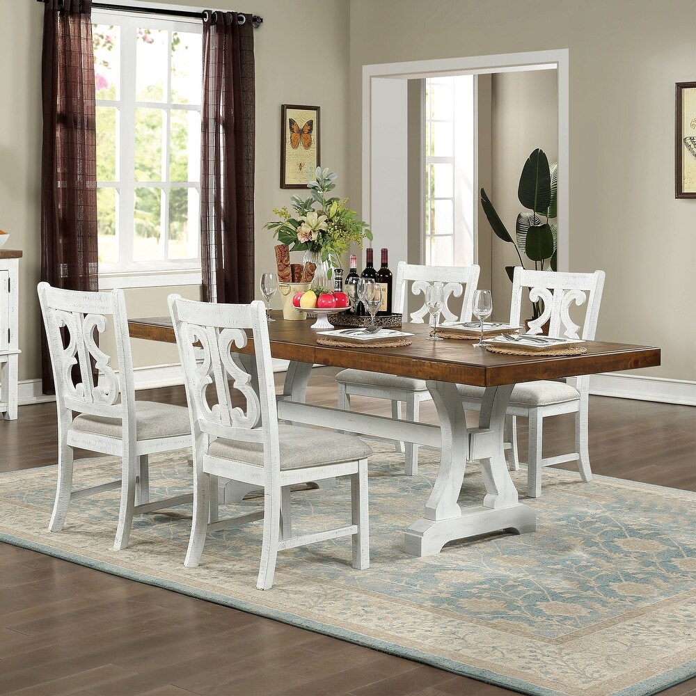 Sylmer Farmhouse Distressed White Wood 5 Piece Dining Set by Furniture of America