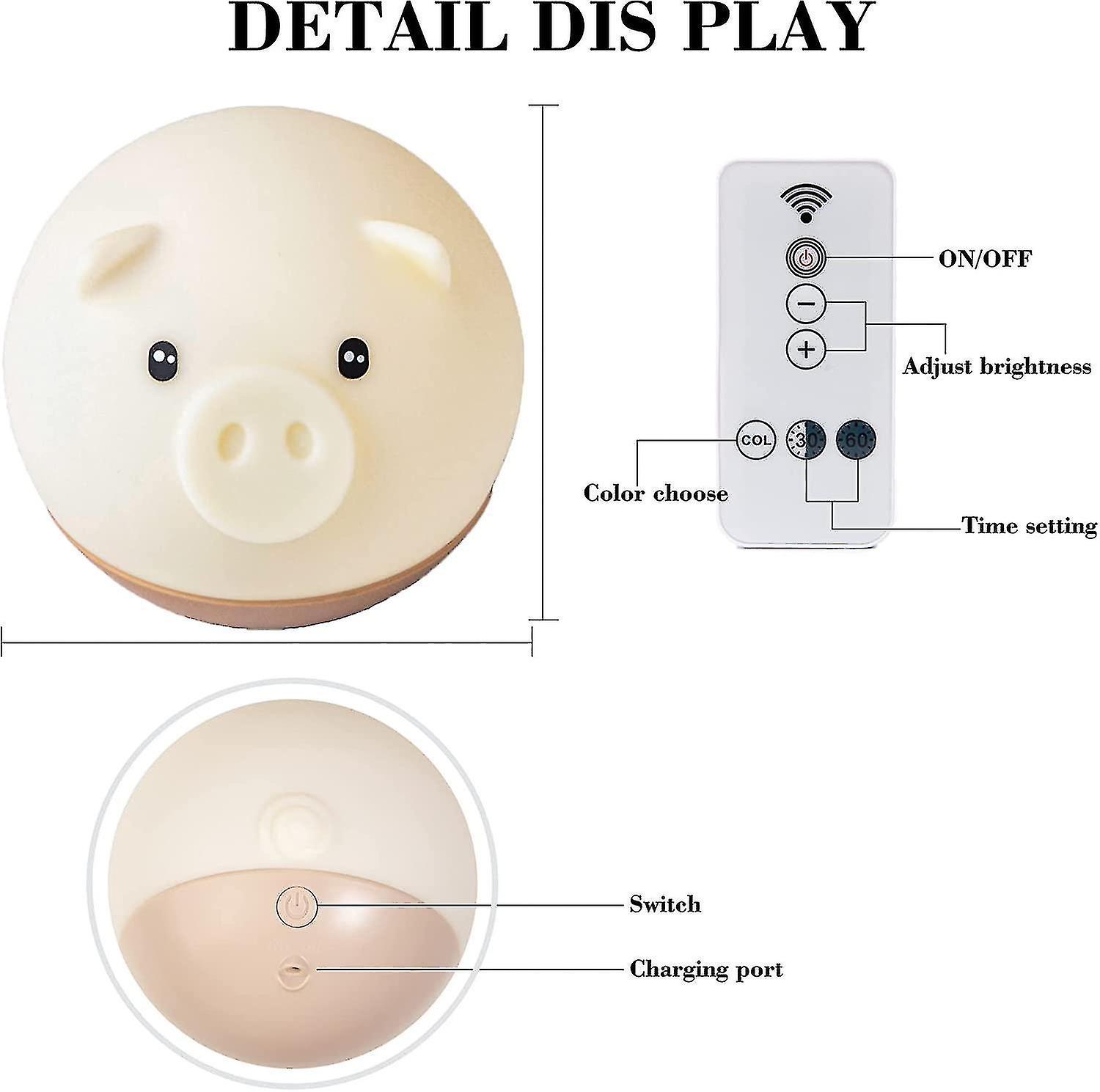 Night Light For Kids - Creative Tumbler Design ， Silicone Pig Led Nightlight ， Eye-caring Kids Night