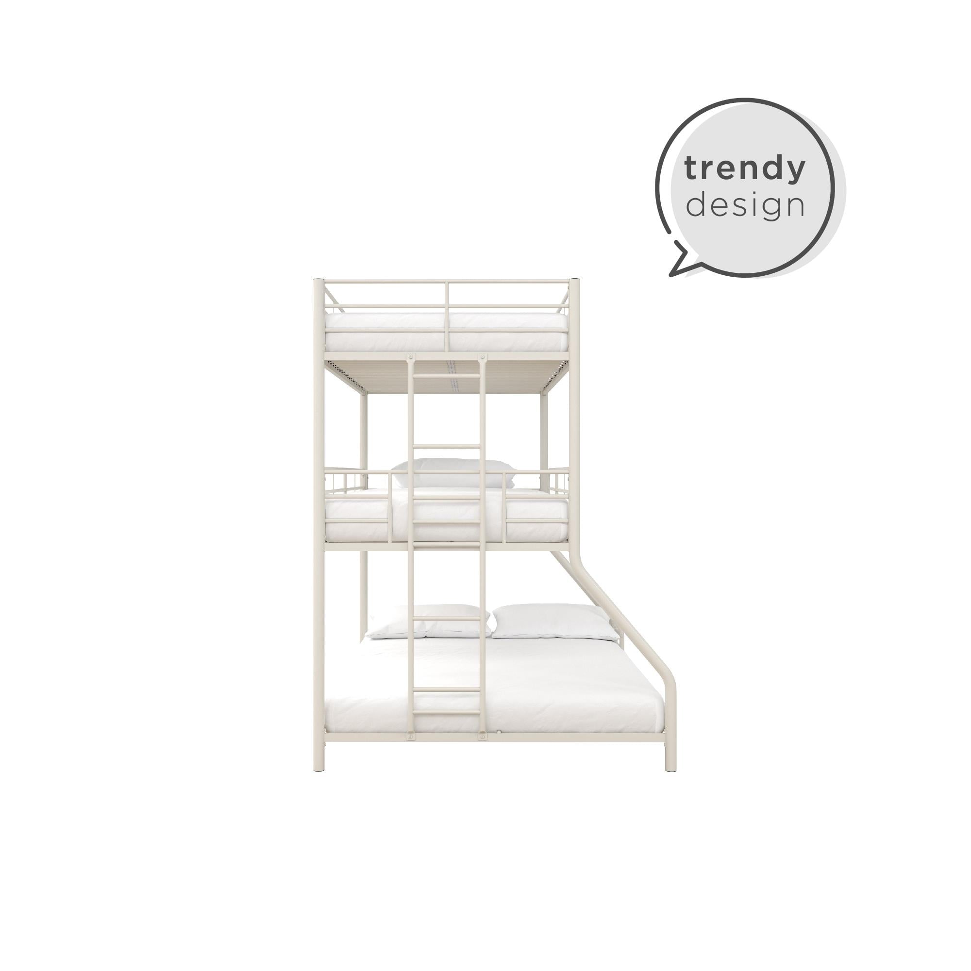 DHP Everleigh Triple Metal Bunk Bed, Twin/Twin/Full, Bed for Kids, Off White