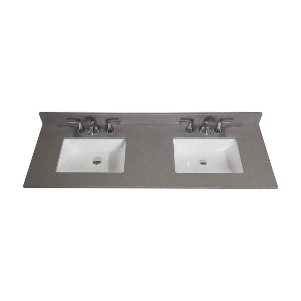 Altair 61 in W Engineered Marble Double Basin Vanity Top in Mountain Gray with White Basins