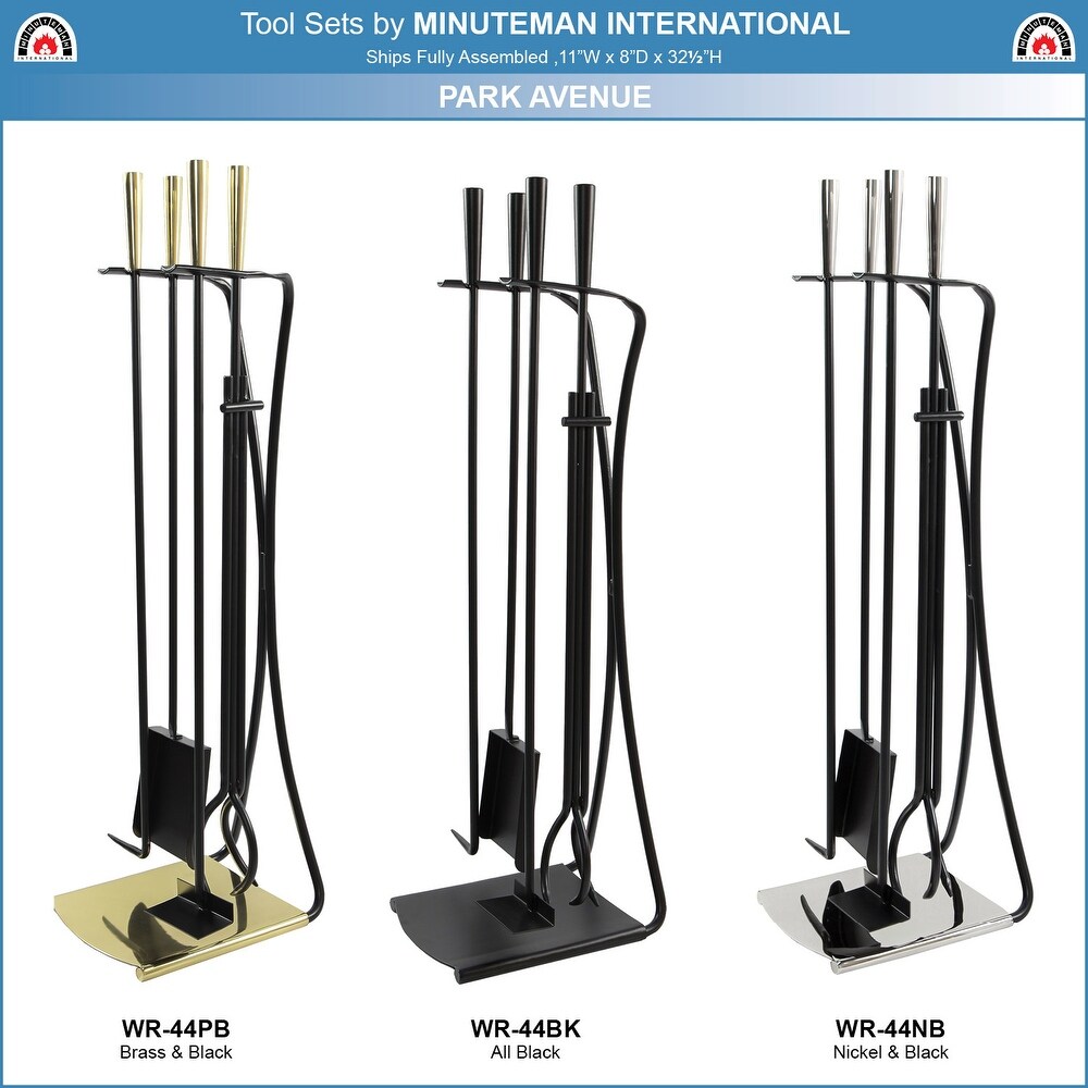 Minuteman International Modern Park Avenue Fireplace Set of 4 Tools  32.5 Inch Tall  Black Finish