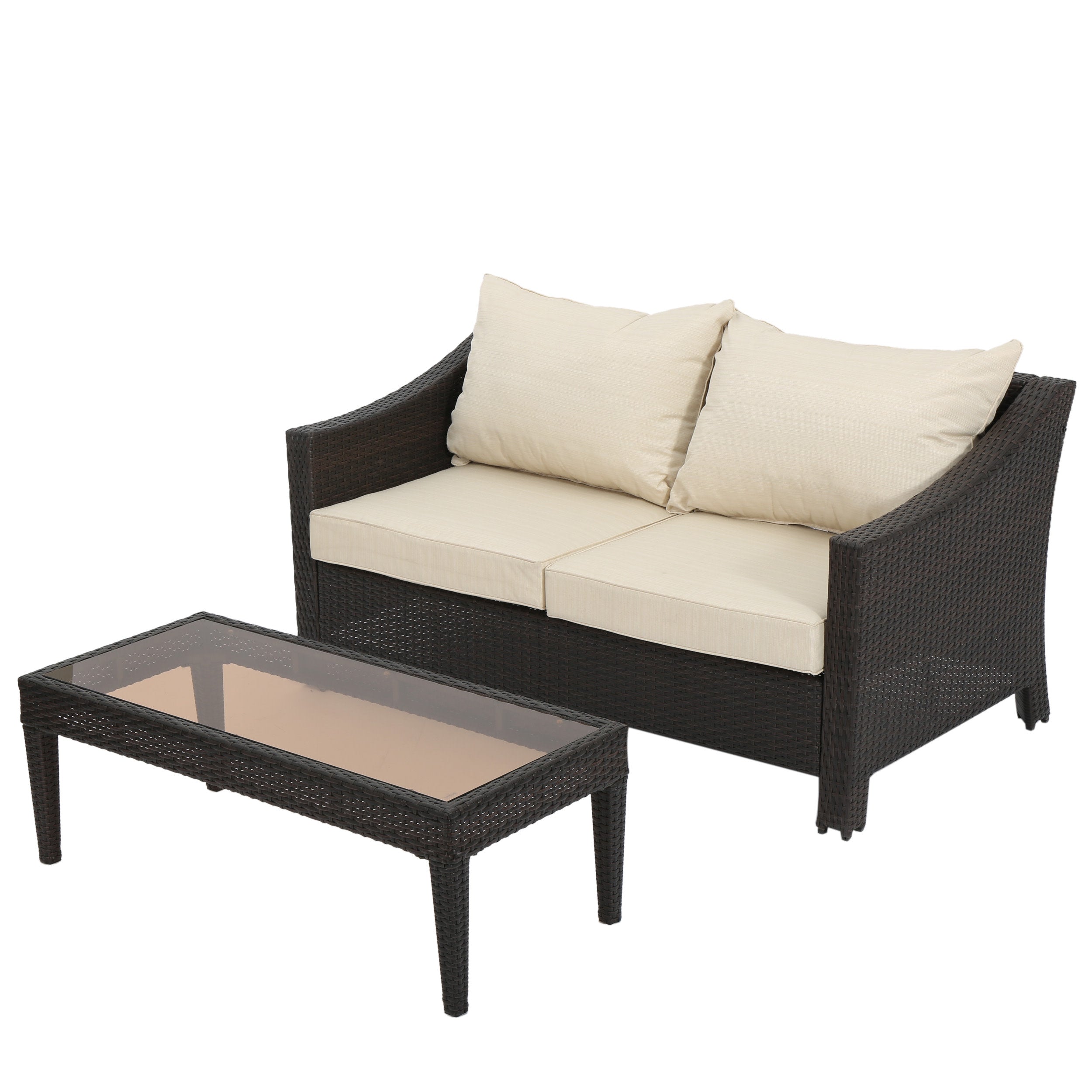 Aspen Outdoor Wicker Loveseat and Coffee Table with Cushions