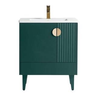 FINE FIXTURES Venezian 30 in. W x 18.11 in. D x 33 in. H Bathroom Vanity Side Cabinet in Green with White Ceramic Top VN30GN-VNHA1SB