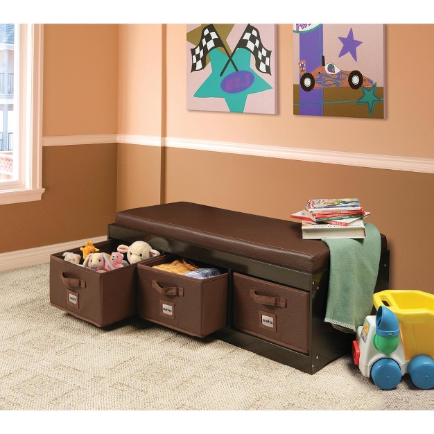 Badger Basket Kid x27 s Storage Bench With Cushion And Three Bins