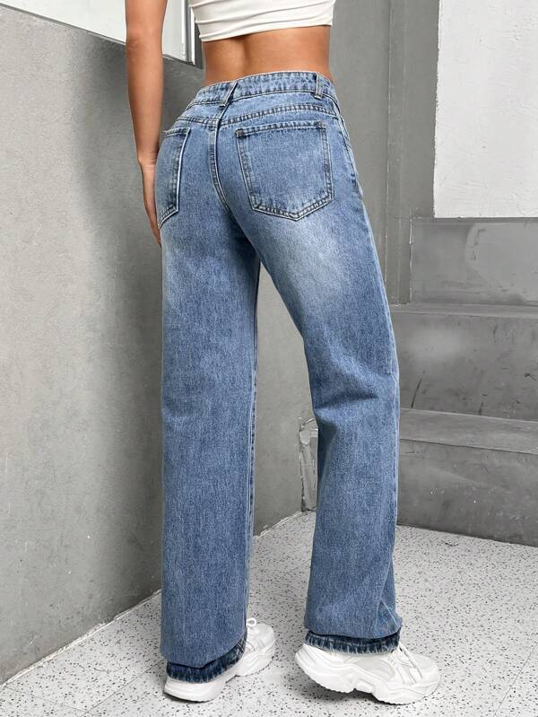 Slant Pocket Straight Leg Jeans