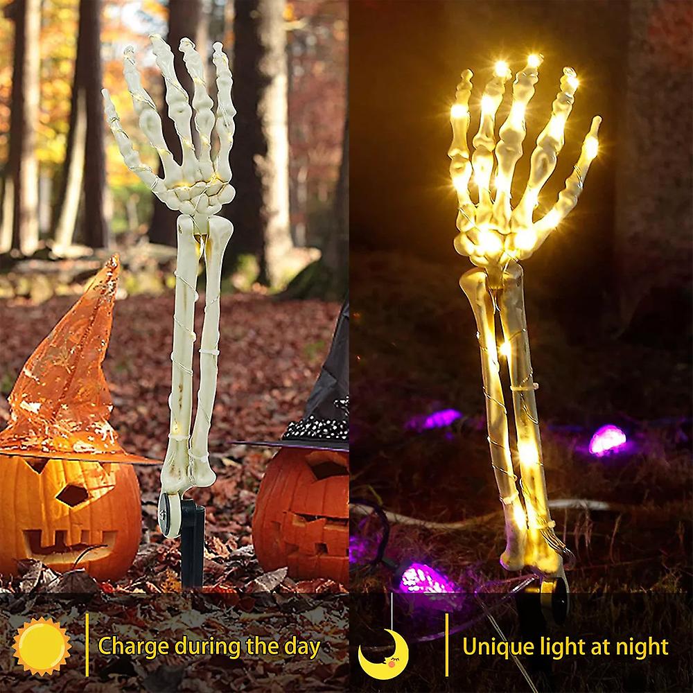 1 Pair Solar Led Skull Arm Outdoor Waterproof Halloween Glowing Skull 8 Function Garden Yard Lawn Indoor Outdoor Halloween Decoration