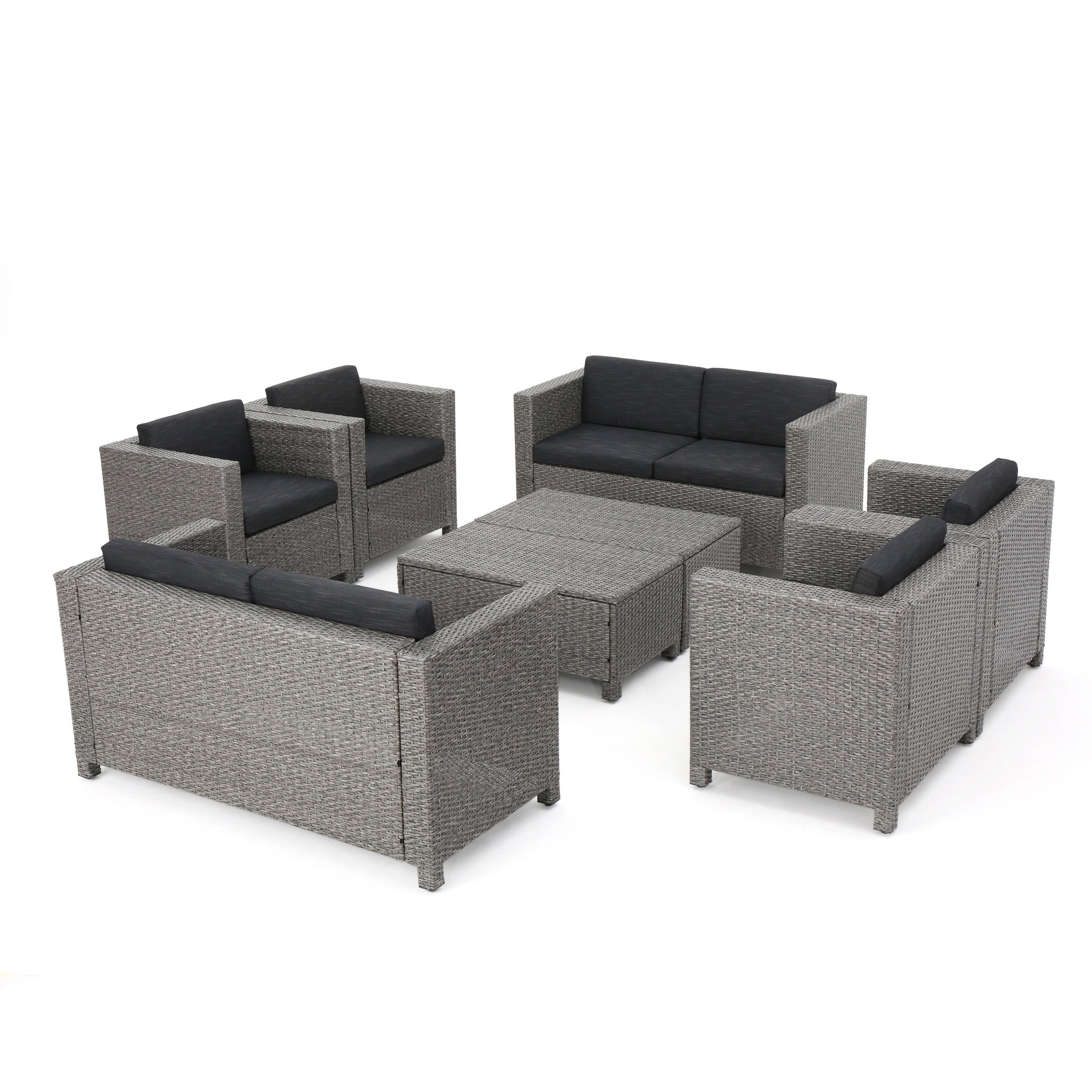 Feronia Outdoor 8 Pc Wicker Chat Set w/ Water Resistant Cushions