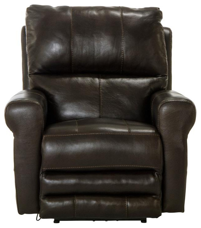 Samuel Power Lay Flat Recliner with USB Charging Port in Chocolate Brown Leather   Contemporary   Recliner Chairs   by Massiano  Houzz