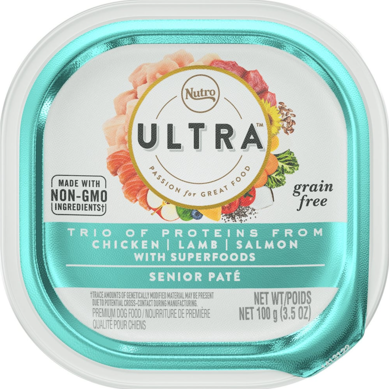 NUTRO ULTRA Senior Grain Free Soft Wet Dog Food Trio of Proteins Chicken Lamb and Salmon Pate 3.5 Ounce (Pack of 24)