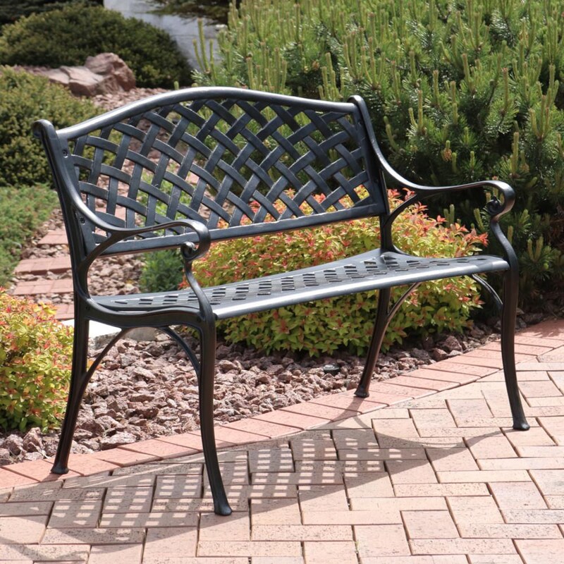 Ultimate Patio 2-Person Checkered Cast Aluminum Metal Garden Bench