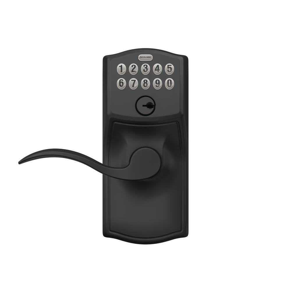 Schlage Camelot Matte Black Electronic Keypad Door Lock with Accent Handle and Flex Lock FE595 CAM 622 ACC