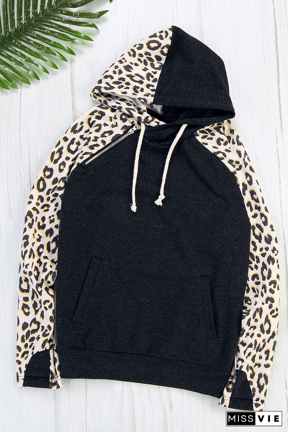 Leopard Print Patchwork Hoodie