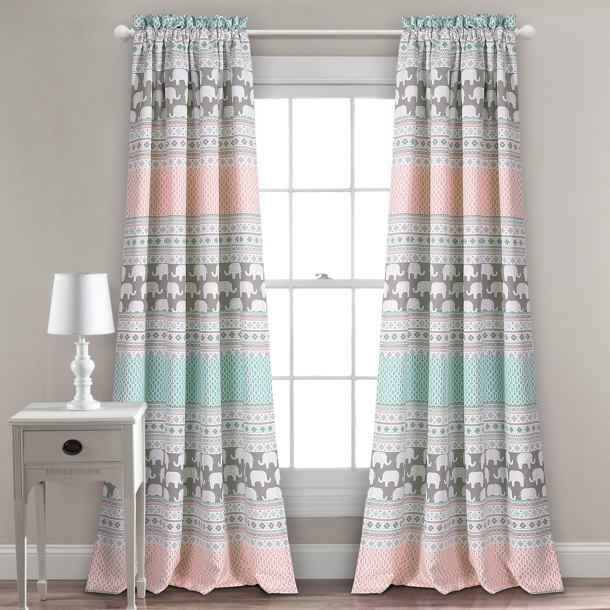 Elephant Stripe Room Darkening Window Curtain Panel Set