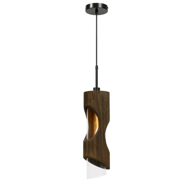 X 6 quot Wood Zamora Pendant With Clear Glass Shade Dark Brown Cal Lighting