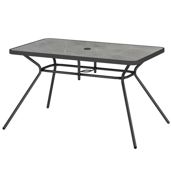 Patio Rectangle Dining Table Outdoor Metal Table w/ Umbrella Hole