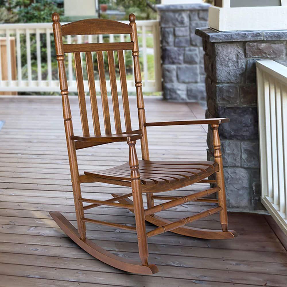 Shine Company Rhode Island Porch Rocker Oak Wood Outdoor Rocking Chair