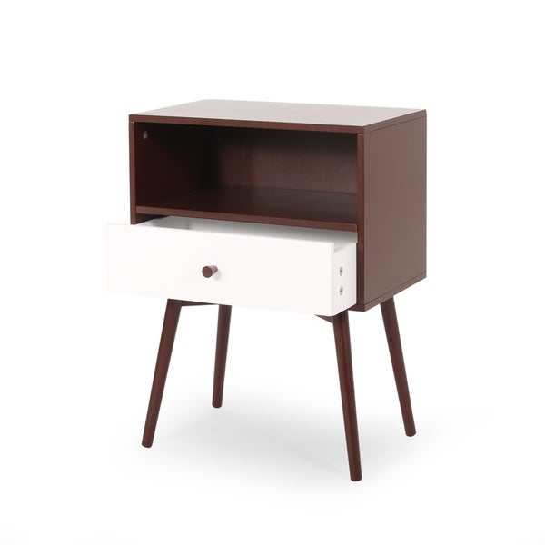 Burnett Mid-Century Modern Rubber Wood and Faux Wood Side Table by Christopher Knight Home