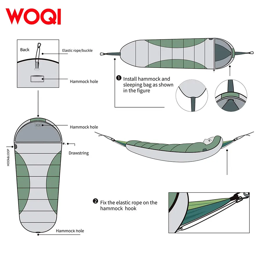 Woqi Goose Down Hammock Sleeping Bag with Compression Bag Camping Insulation Underquilt Lazy bag