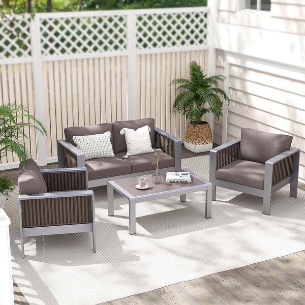 Costway Patio Aluminum Loveseat Sofa Outdoor Furniture Set with Thick