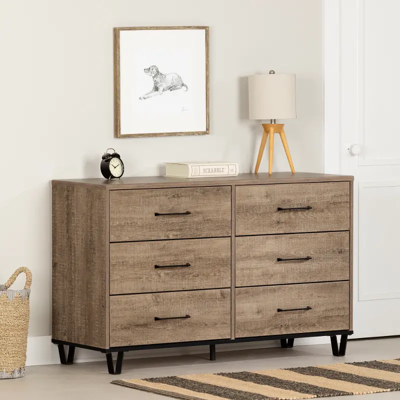 Arlen Weathered Oak 6 Drawer Dresser - South Shore