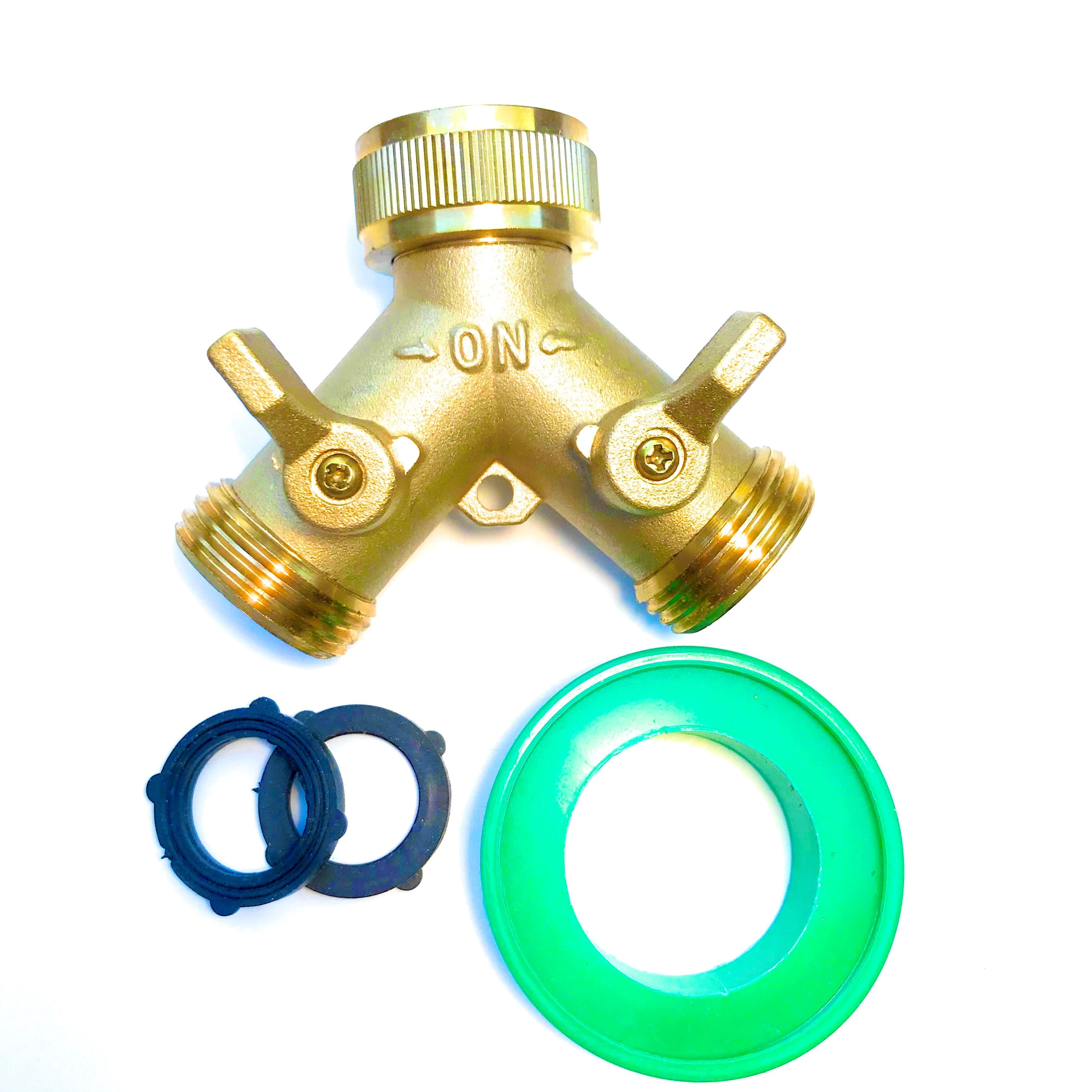 Deli2020 Brass Garden Hose Y Splitter (2 Way Shut-off)， 3/4