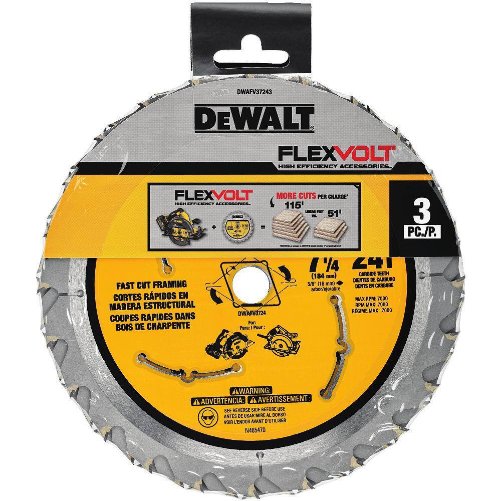 DW 20V MAX XR Cordless Brushless 7-14 in. Circular Saw (Tool Only)  FLEXVOLT 7-14 in. 24 Tooth Circ Saw Blades (3 Pack) DCS570BWFV37243