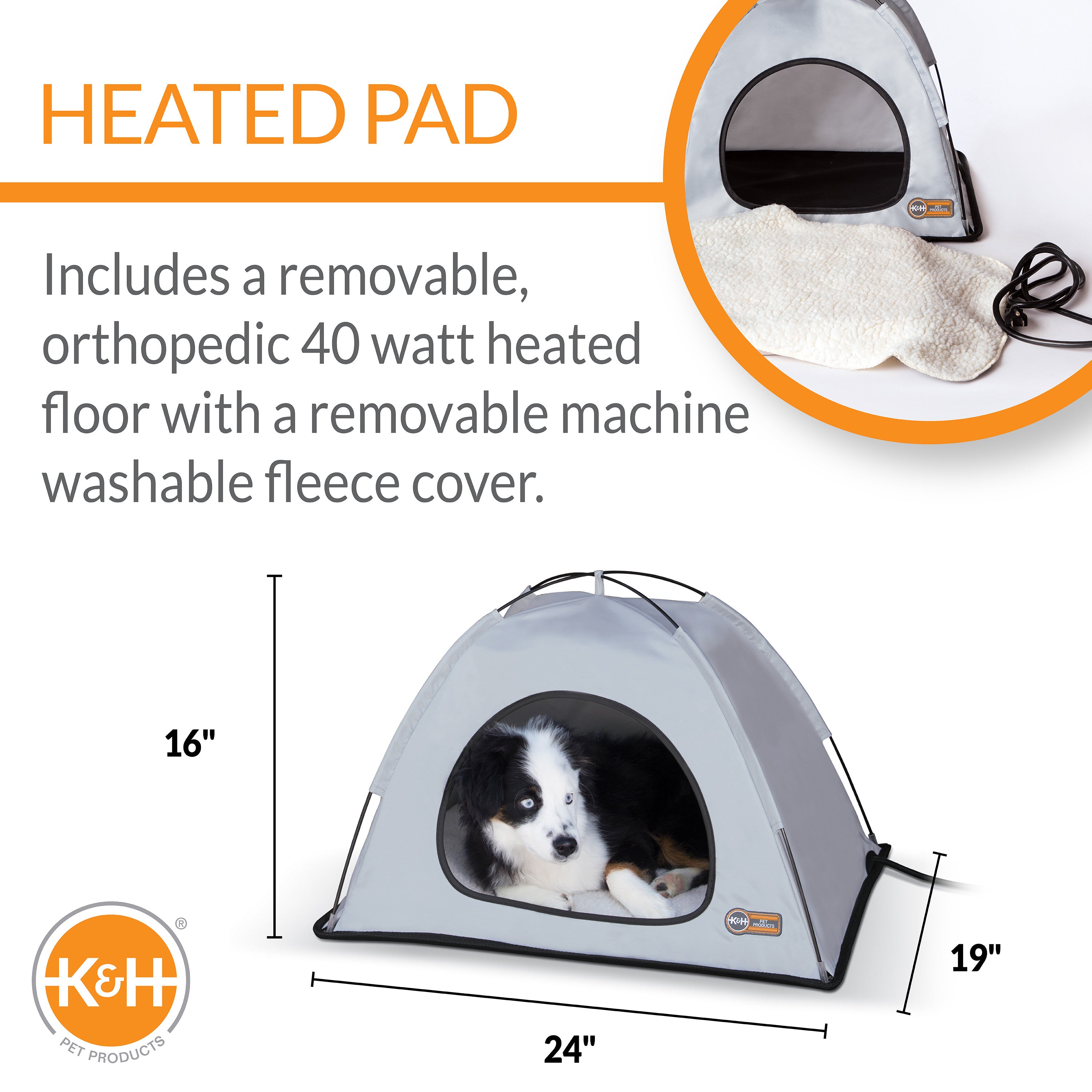 KandH Pet Products Thermo Tent Outdoor Heated Pet Shelter Gray Medium 19 X 24 X 16 Inches