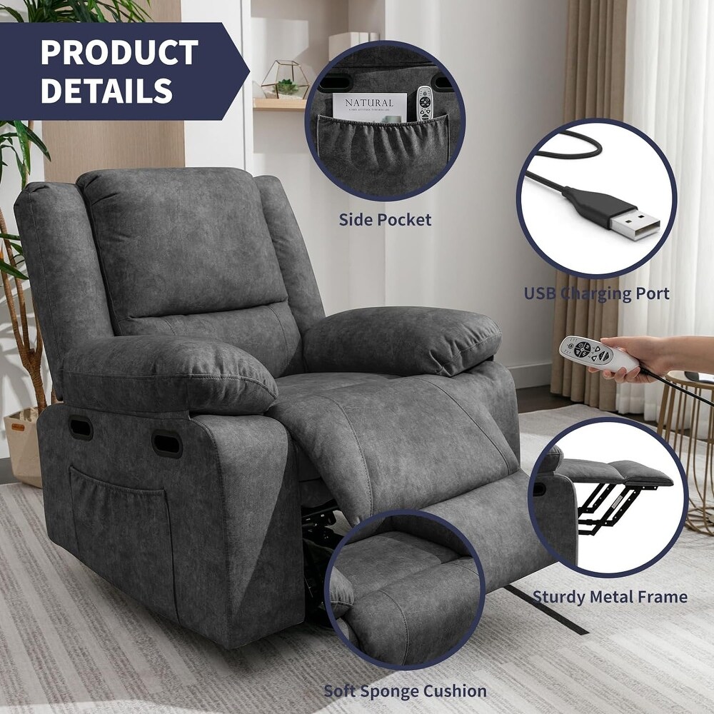 Mixoy Massage Recliner Chair with Heating  Adjustable Functional Chair with USB Port  Foldable Upholstered Sofa