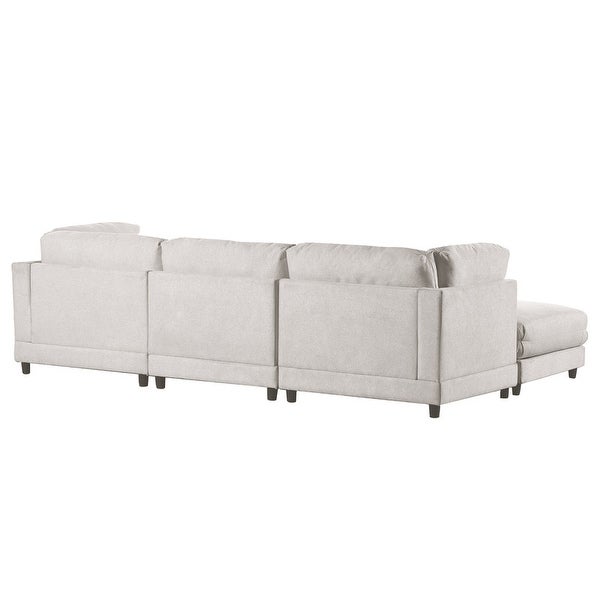 2 Pieces Upholstered Sectional Sofa， Modern Chaise Lounge Couch with Removable Ottomans and Comfortable Waist Pillows