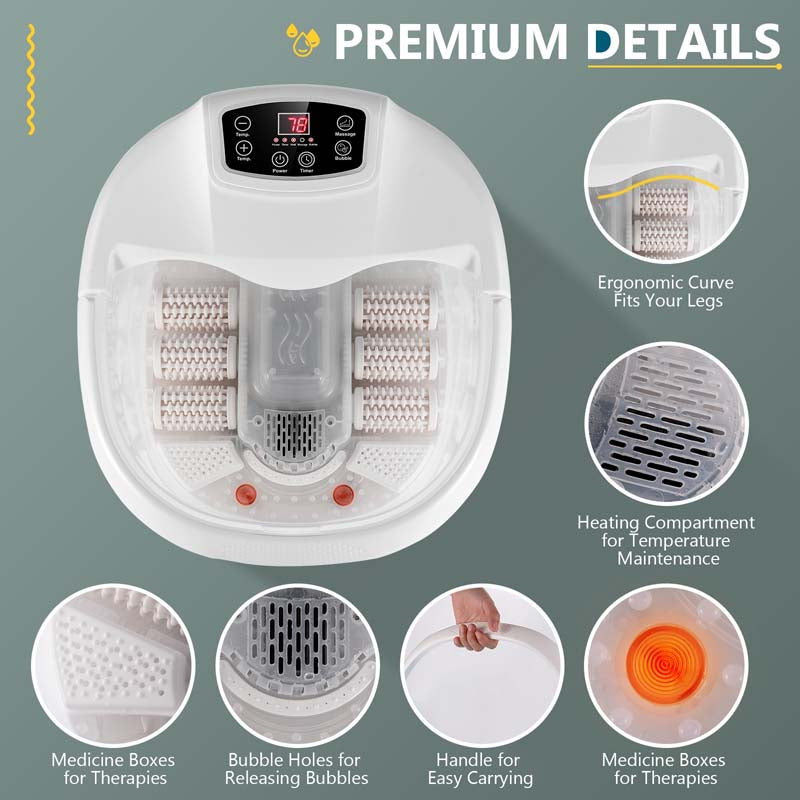 Heated Foot Spa Bath Massager with Bubbles & Rollers, Electric Foot Soaker Tub for Fatigue Release