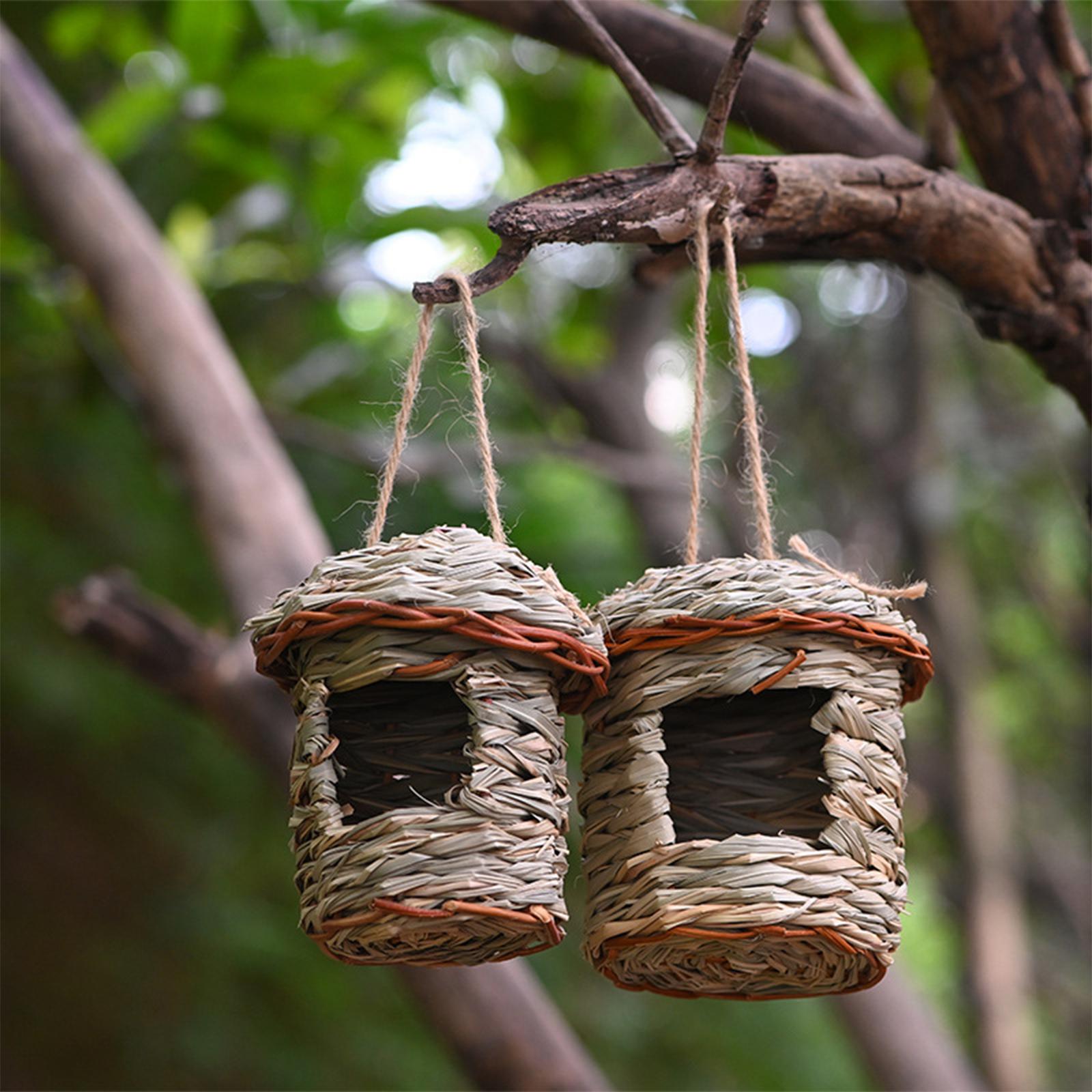 Natural Grass Hung Straw Nest Bird Toy Chickadee Sturdy Cozy Hanging Bird House ， 13x8cm