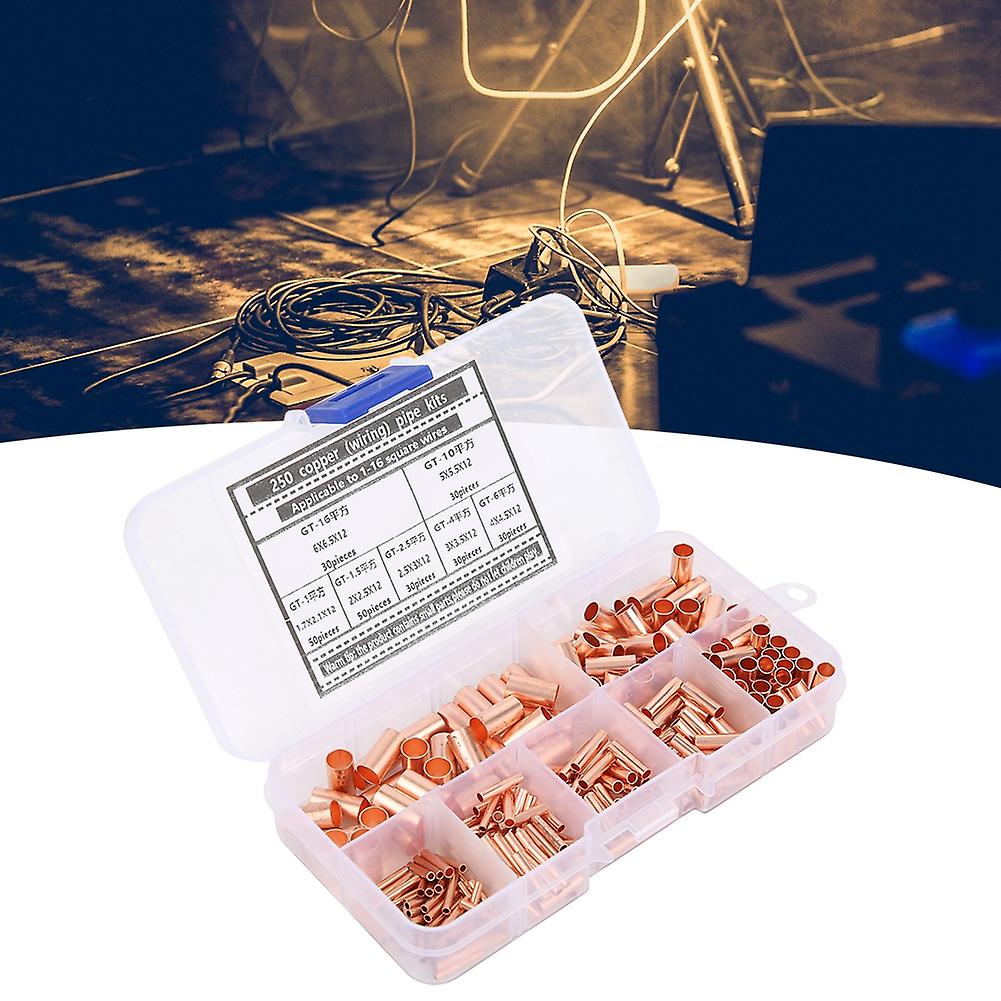 250Pcs Copper Tube Connector Kits Terminal Connecting Set Wire Hardware Supplies