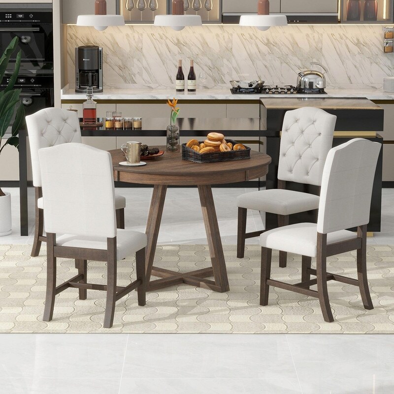 Retro 5 Piece Dining Set with Extendable Table and Upholstered Chairs