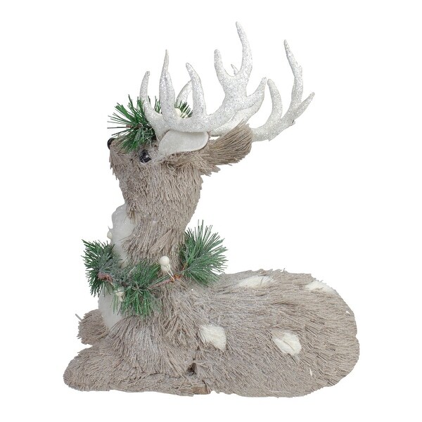 Sitting Sisal Reindeer with Wreath Christmas Figure